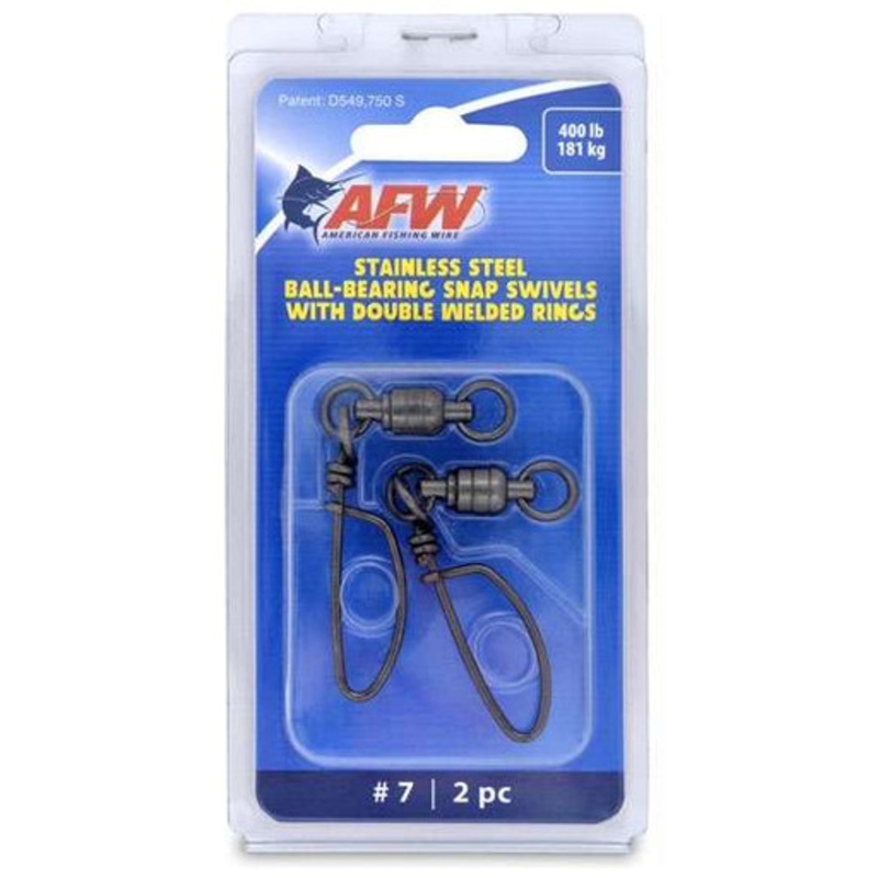 AFW FTV400B-A Size #7 400lb SS Ball Bearing Snap Swivels, 2pc