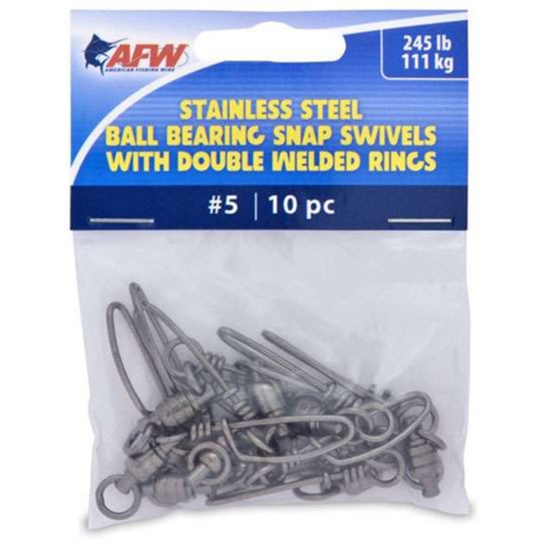 AFW FTV245B/10 Size #5 245lb SS Ball Bearing Snap Swivels, 10pc