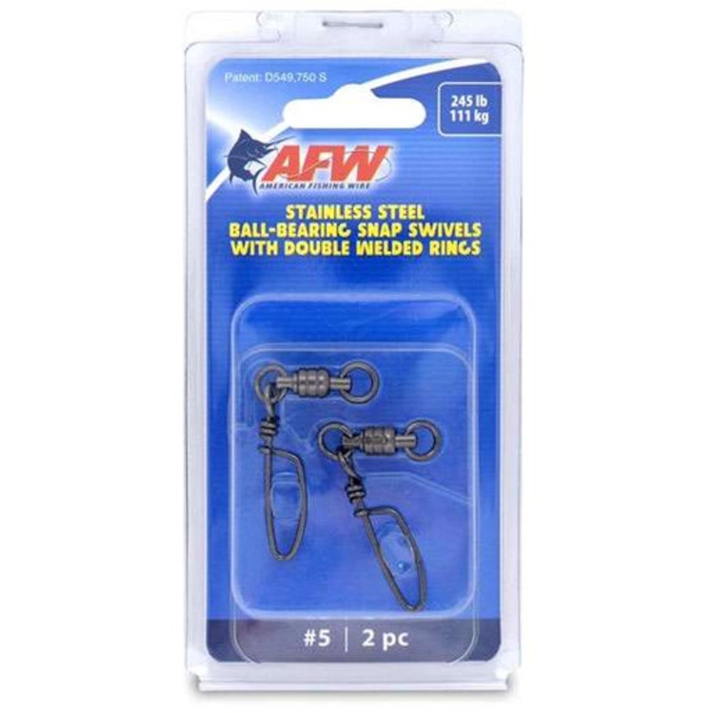 AFW FTV245B-A Size #5 245lb SS Ball Bearing Snap Swivels, 2pc