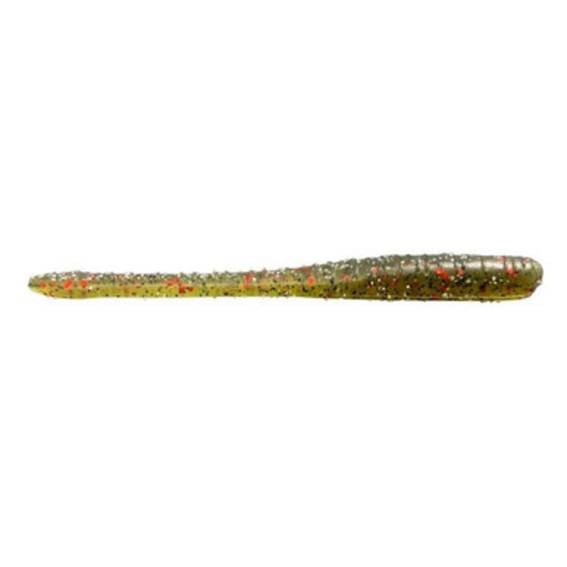 Great Lakes Finesse Drop Worm – 4in – Green Pumpkin Red FLake