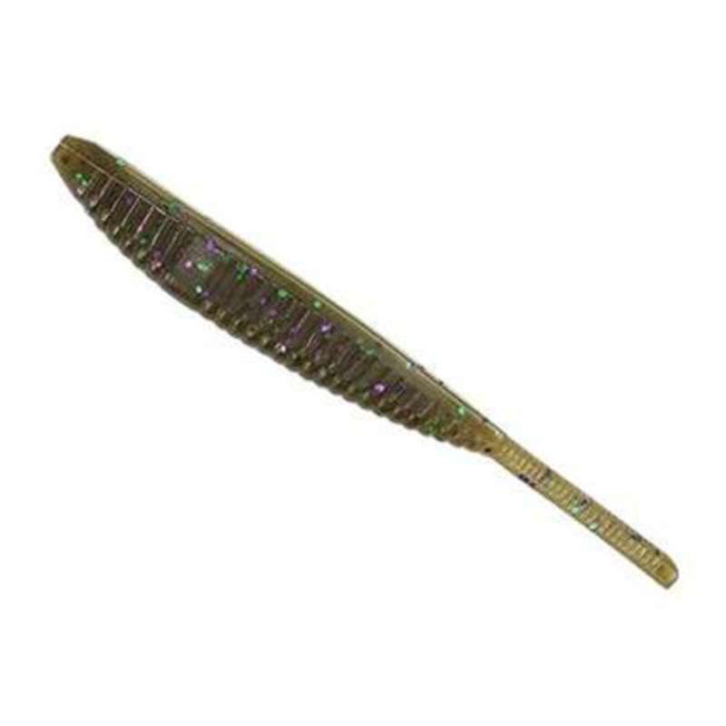 Yamamoto Shad Shape Floater Worm – 5in – Green Pumpkin w/Large Green & Purple Flake