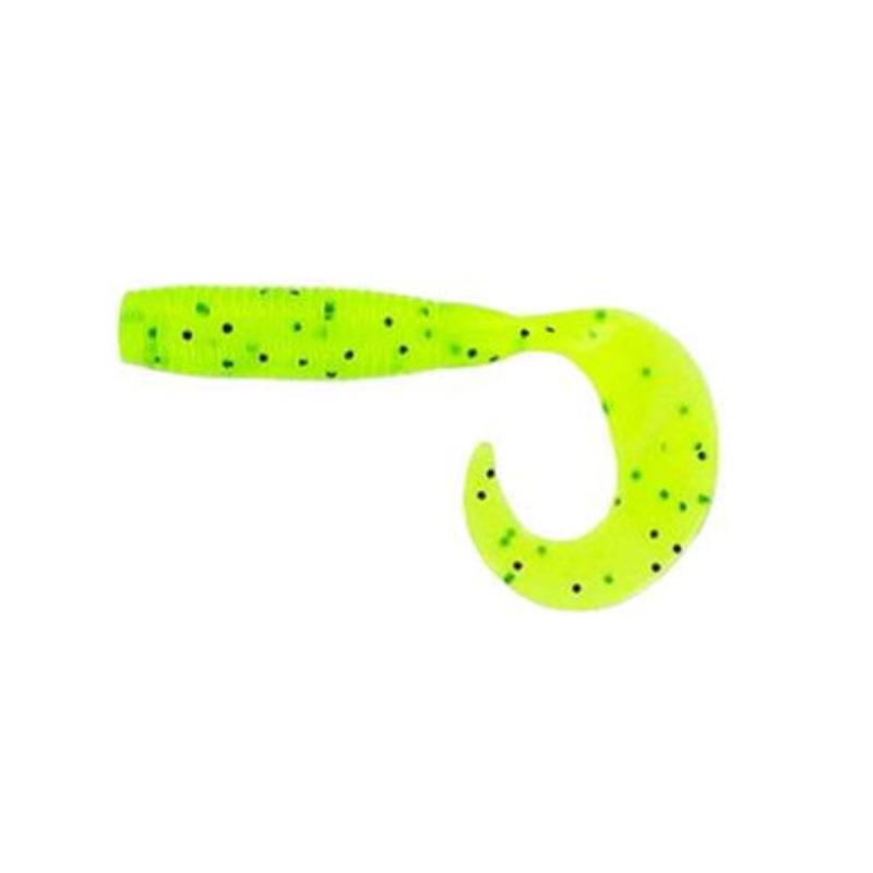 Yamamoto Single Tail Grub – 4in – Chartreuse w/Large Black Flake