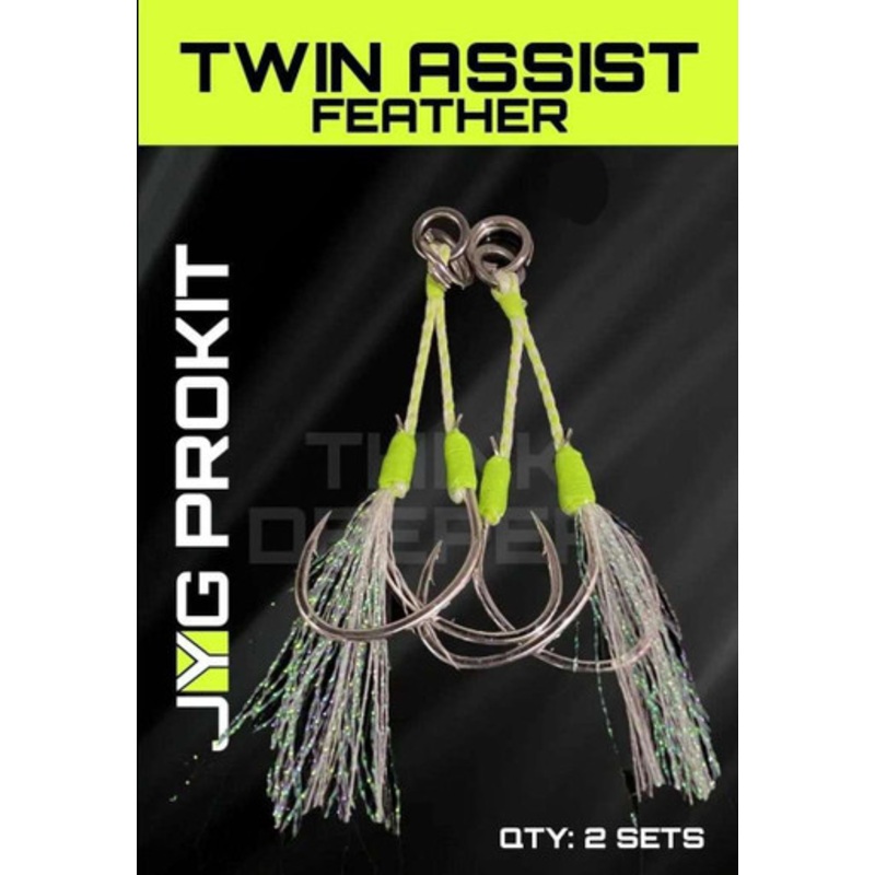 JYG PRO Fishing Feathered Twin Assist Hook – 1/0 – 2 Pack