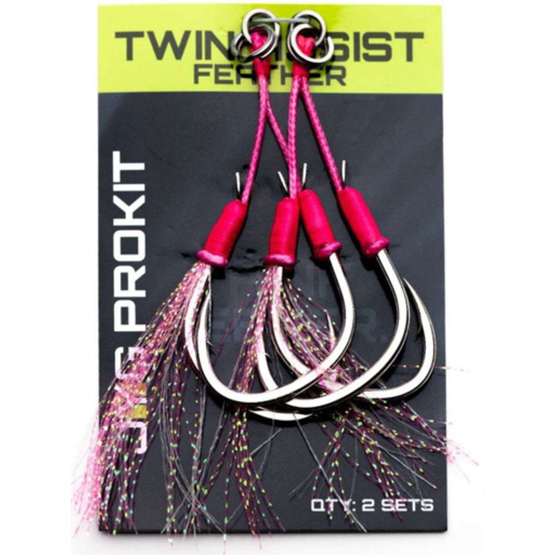 JYG PRO Fishing Feathered Twin Assist Hooks – Pink – 1/0