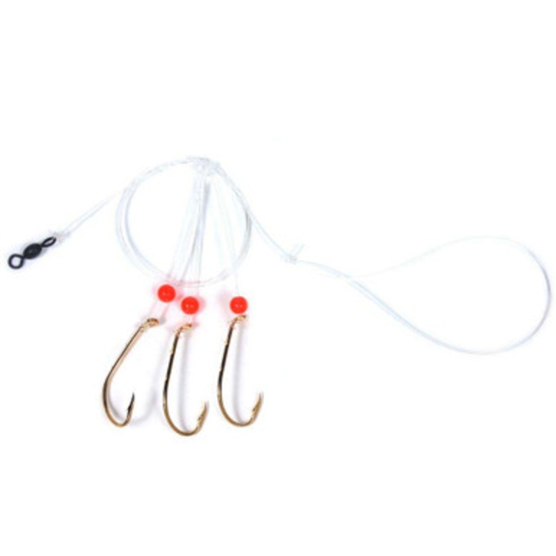 Sea Striker Sea Bass Hi-Lo Rig – 3 Dropper Loop – #1 Gold Hook w/ Red Bead
