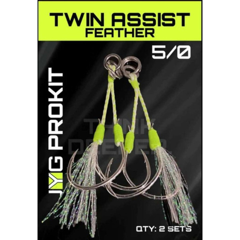 JYG PRO Fishing Feathered Twin Assist Hook – 4/0 – 2 Pack