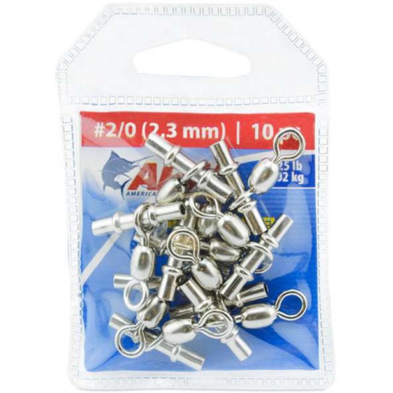 AFW FWJ-2.3T-A Size #2/0 225lb Brass Sleeve Swivels – Nickel – 10pc