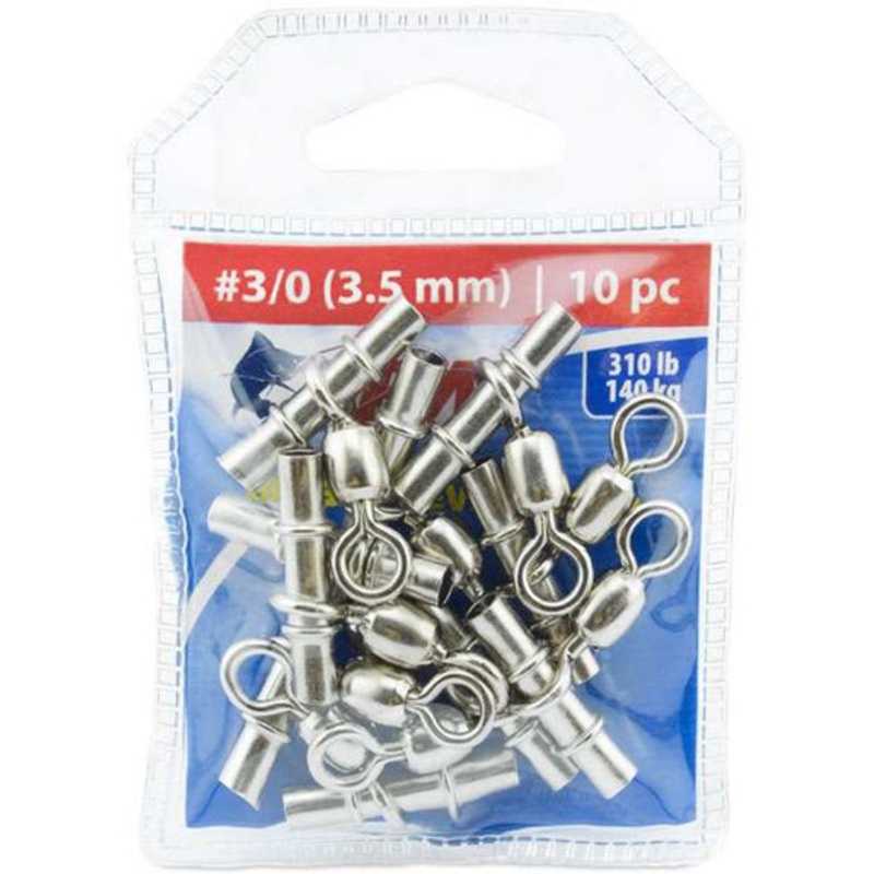 AFW FWJ-3.5T-A Size #3/0 310lb Brass Sleeve Swivels – Nickel – 10pc