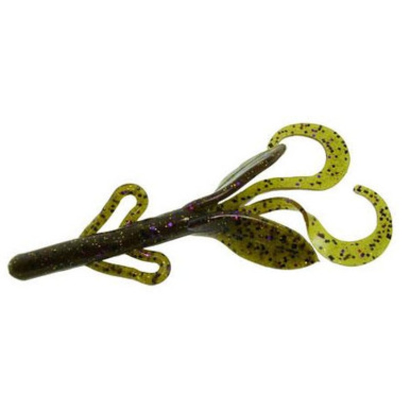 Zoom Baby Brush Hog Bait – 4in – Green Pumpkin Purple Gold