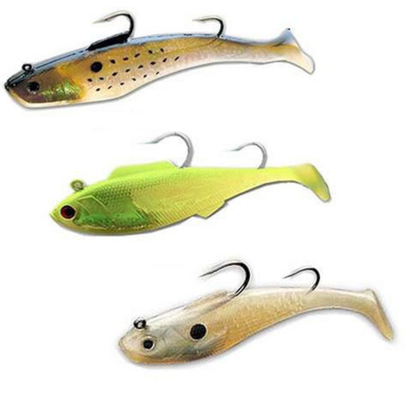 Tsunami SS9DH Soft Bait Swim Shad Dual Hook Lure 4-Golden Bunker w/ Spots
